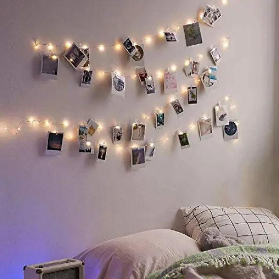 17Ft - 50 LED Photo ClipFairy String Lights with 50 Clear Clips for Hanging Pictures, Photo String Lights with Clips - Perfect Dorm Bedroom Wall Decor Wedding Decorations {1}