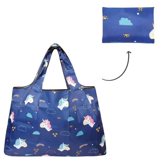 Wrapables Large Foldable Tote Nylon Reusable Grocery Bag Unicorns & Rainbows {3}