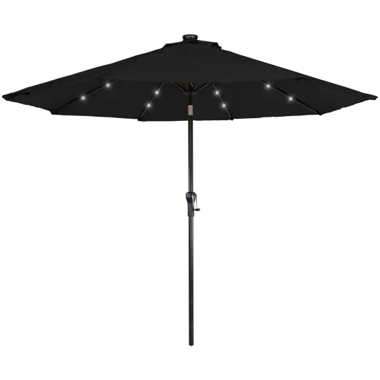 Northlight 9ft Solar Lighted Outdoor Patio Market Umbrella with Hand Crank and Tilt, Black {1}
