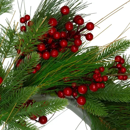 Northlight Real Touch&trade;️ Mixed Pine and Berry Artificial Christmas Wreath - 24" - Unlit Green {3}