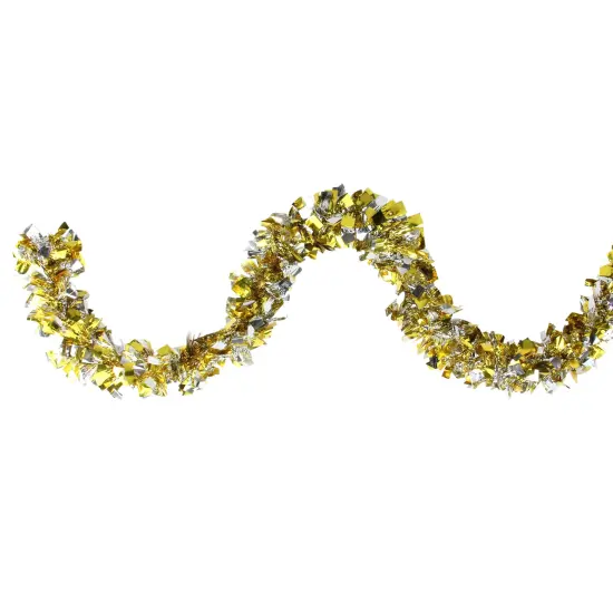 Northlight Boa Wide Cut Tinsel Christmas Garland - 12' x 4" - Gold and Silver - Unlit {1}