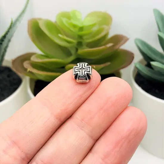 4, 20 or 50 Pieces: Silver Iron Cross Spacer Charm Beads - Double Sided {3}