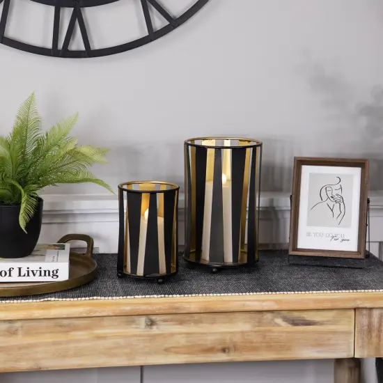 Northlight Abstract Iron Pillar Candle Holders - 9" - Black and Gold Finish - Set of 2 {3}