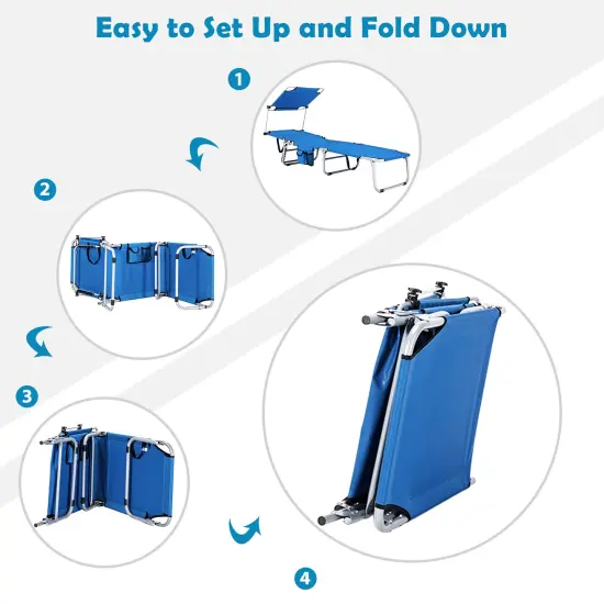 Costway Foldable Lounge Chair Outdoor Adjustable Beach Patio Pool Recliner with Sun Shade {6}