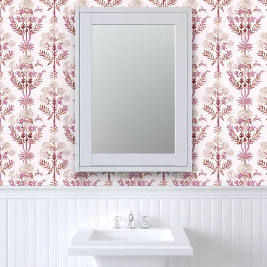 Pre-Pasted Wallpaper 2FT Wide Boho Flowers Pink Watercolor Large Scale Botanical Custom Pre-pasted Wallpaper by Spoonflower {6}