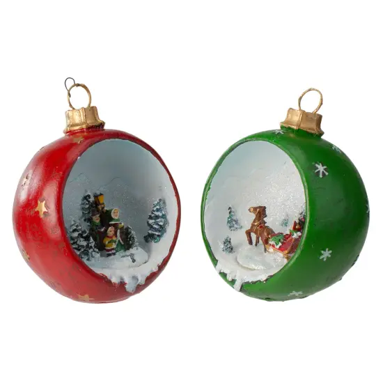 Northlight LED Lighted Winter Scene Christmas Ornament Decorations - 5.75" - Multi - Set of 2 Red {3}