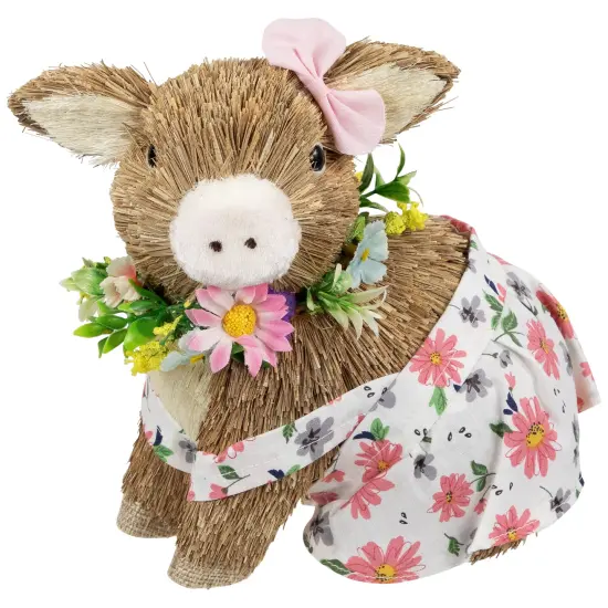Northlight Girl Piglet with Floral Dress Spring Figurine - 7" Brown {1}