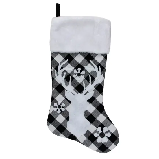 Northlight 20.5" Black and White Plaid Rustic Reindeer Snowflake Christmas Stocking {1}