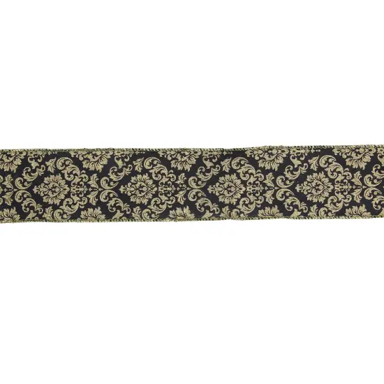 Northlight Black and Gold Damask Christmas Wired Craft Ribbon 2.5" x 16 Yards {1}