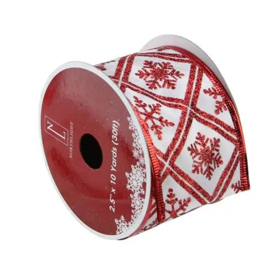 Northlight Red and White Snowflake Christmas Wired Craft Ribbon 2.5" x 10 Yards {1}