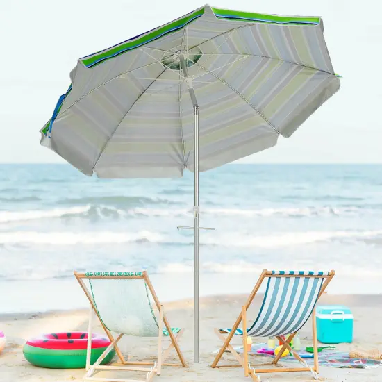 Costway 6.5FT Patio Beach Umbrella Sun Shade Tilt W/Carry Bag Turquoise {4}