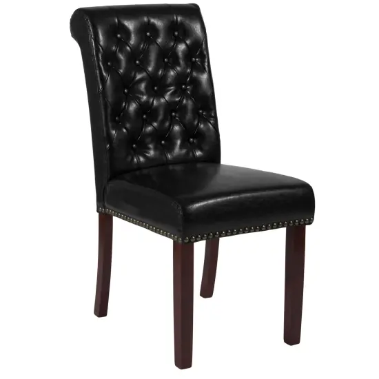 Merrick Lane Falmouth Upholstered Parsons Chair with Nailhead Trim Black LeatherSoft {1}