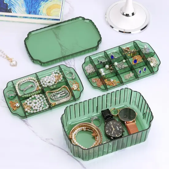 3 Layer Jewelry Organizer Box for Earrings, Rings, Necklaces, Bracelets, Clear Plastic Bead Storage Containers for Crafts (Green) {6}