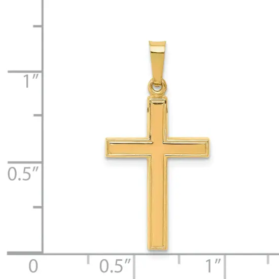 14K Yellow Gold Hollow Cross Pendant Charm Jewelry 28mm x 9mm {4}