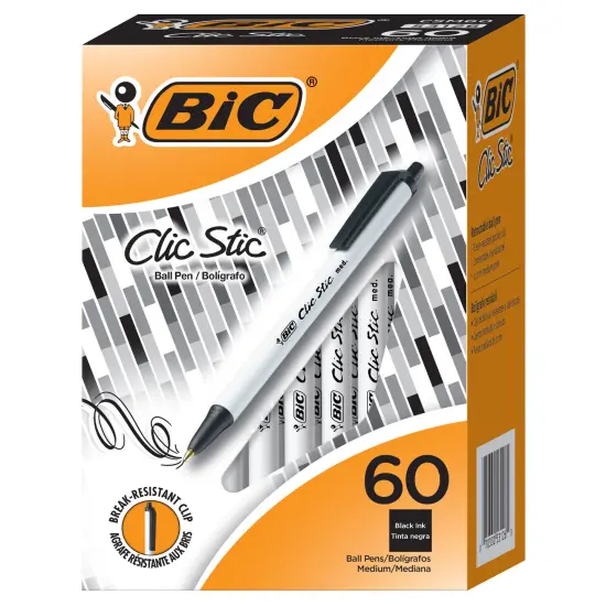 BIC Clic Stic Retractable Ball Pen, Versatile Medium Point (1.0mm), Black, 60 Count, Great for Offices and Schools {2}