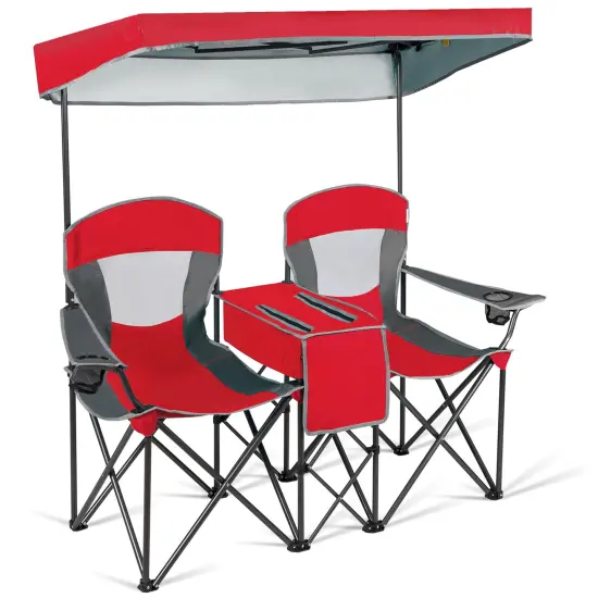 Goplus Portable Folding Camping Canopy Chairs w/ Cup Holder Cooler Outdoor Red\Blue\Turquoise {7}