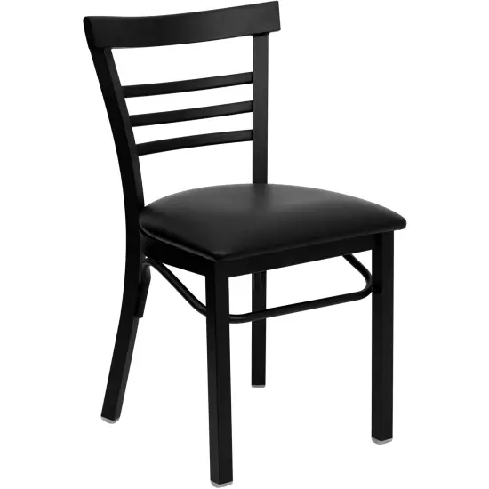 Emma and Oliver Three-Slat Ladder Back Metal Restaurant Dining Chair BlackVYL/BlackMetal {1}
