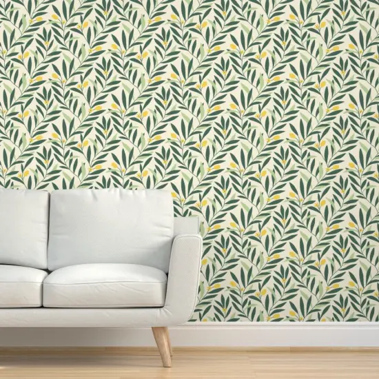 Peel & Stick Wallpaper 2FT Wide Green Yellow Botanical Garden Floral Nature Abstract Olive Medium Scale Custom Removable Wallpaper by Spoonflower {5}