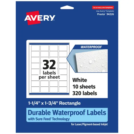 Avery Durable Waterproof Rectangle Labels with Sure Feed, 1.25" x 1.75" {7}