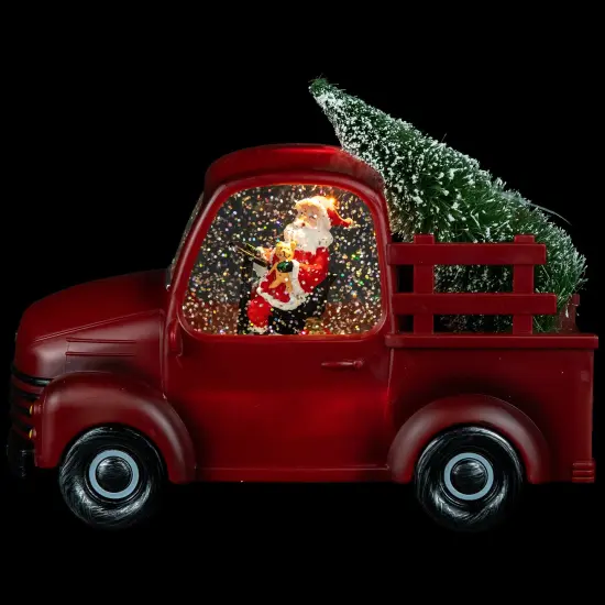 Northlight LED Lighted Santa in Red Retro Truck with Christmas Tree Snow Globe - 9" {7}