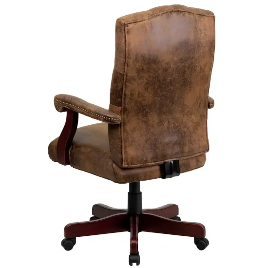 Merrick Lane Versailles High Back Tufted Home Office Chair With Height Adjustment And 360&deg; Swivel BomberBrownMicrofib {4}