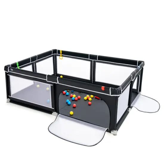 Portable Extra-Large Safety Baby Fence with Ocean Balls and Rings Black {4}