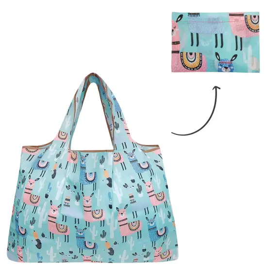 Wrapables Large Foldable Tote Nylon Reusable Grocery Bag Llamas {3}