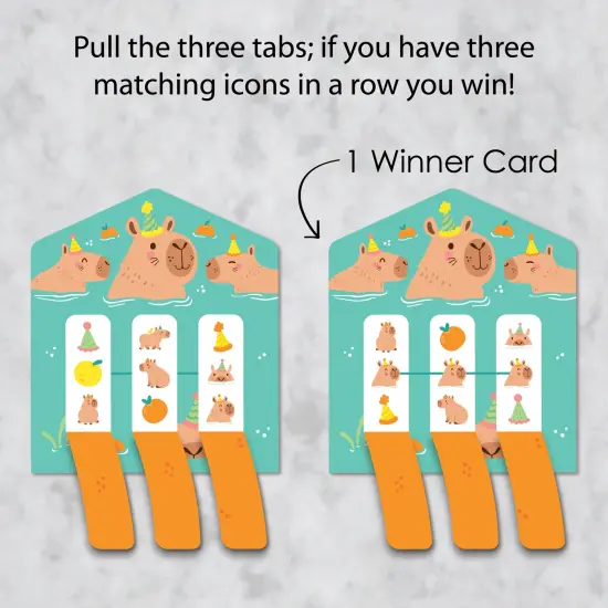 Big Dot of Happiness Capy Birthday - Capybara Party Game Pickle Cards - Pull Tabs 3-in-a-Row - Set of 12 {4}