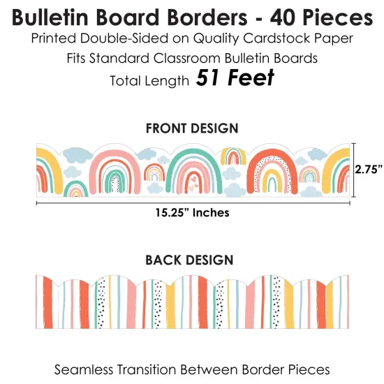 Big Dot of Happiness Pastel Boho Rainbow - Scalloped Classroom Decor - Bulletin Board Borders - 51 Feet {4}