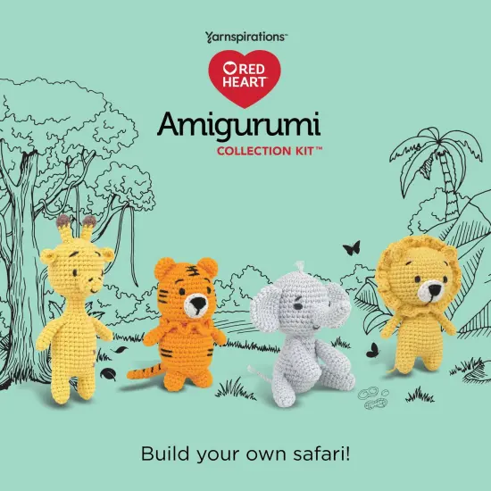 Red Heart Amigurumi Crochet Kit Collection - Safari-Giraffe, Lion, Tiger & Elephant {5}