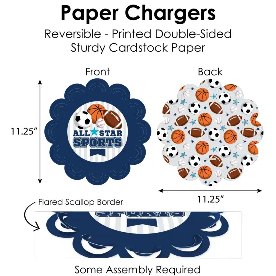 Big Dot of Happiness Go, Fight, Win - Sports - Baby Shower or Birthday Party Paper Charger & Table Decorations Chargerific Kit for 8 {6}