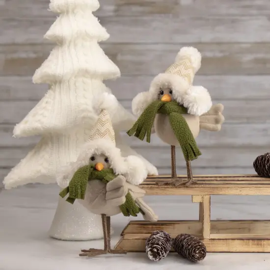 Northlight Plush Left Facing Standing Bird in Winter Apparel Christmas Figurine - 9" Beige {3}