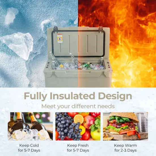 Costway 50 QT Rotomolded Cooler Portable Ice Chest Ice Retention for 5-7 Days Charcoal/Tan {6}