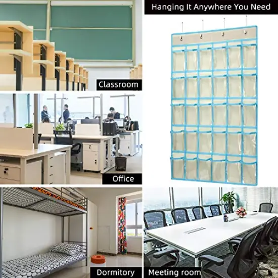 Classroom Pocket Charts for Cell Phone Calculator Holders, Pocket Organizer for Cell Phone Jail with 30 Clear Pockets Chart Size 33.5 x 24.5 Inch Classroom Pocket Storage (Beige) {3}