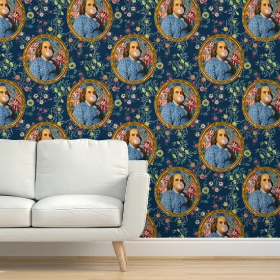 Peel & Stick Wallpaper 2FT Wide Benjamin Franklin Botanical Whimsical Historical Portrait Custom Removable Wallpaper by Spoonflower {5}