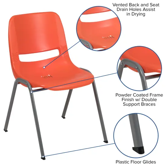 Emma and Oliver Ergonomic Shell Student Stack Chair - Classroom Chair / Office Guest Chair Orange {3}