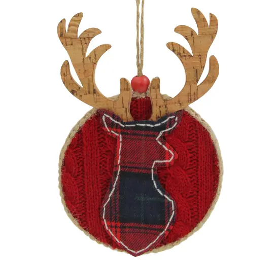 Northlight Cable Knit Plaid Reindeer Christmas Ornament - 6" - Red {3}