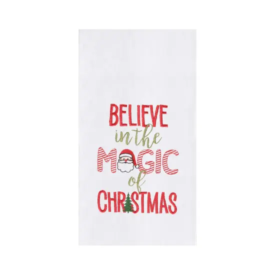 "Believe in the Magic Of Christmas" with Santa and Christmas Tree Cotton Flour Sack Kitchen Dish Towel 27L x 18W in. {1}