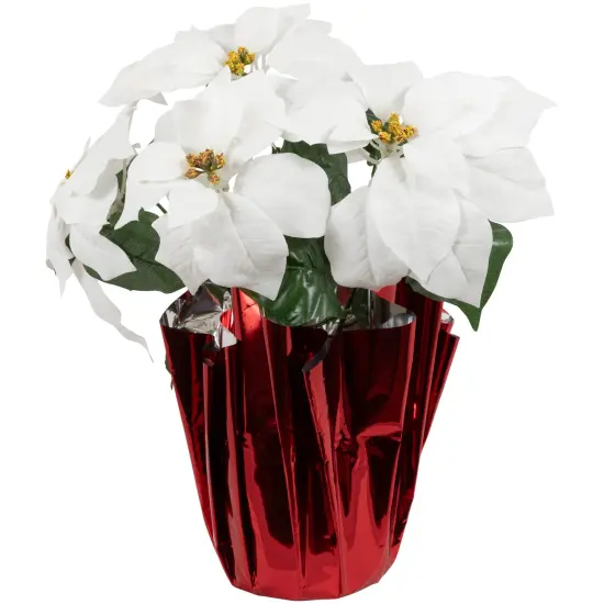 Northlight Artificial Christmas Poinsettia with Wrapped Base - 14.5" - White and Red {1}