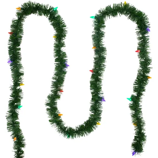 Northlight 18' x 3" Pre-Lit Pine Artificial Christmas Garland, Multicolor LED Faceted Lights Green {4}