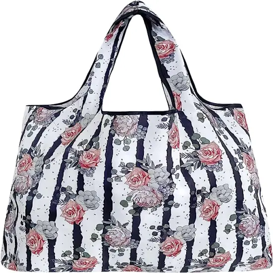 Wrapables Large Foldable Tote Nylon Reusable Grocery Bags, 3 Pack Vintage Flowers {4}