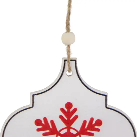 Northlight Wooden Bauble Christmas Ornament with Snowflake Design - 4.5" - White and Red {4}