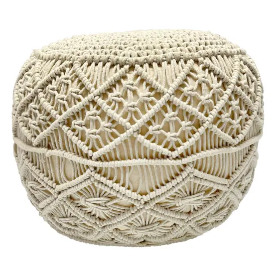 Northlight 18" Solid Cream Macrame Round Handmade Natural Cotton Pouf Ottoman Ivory {4}