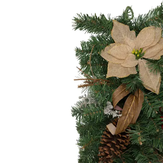 Northlight 28" Mixed Pine Berry and Poinsettia Artificial Christmas Teardrop Swag - Unlit Green {5}