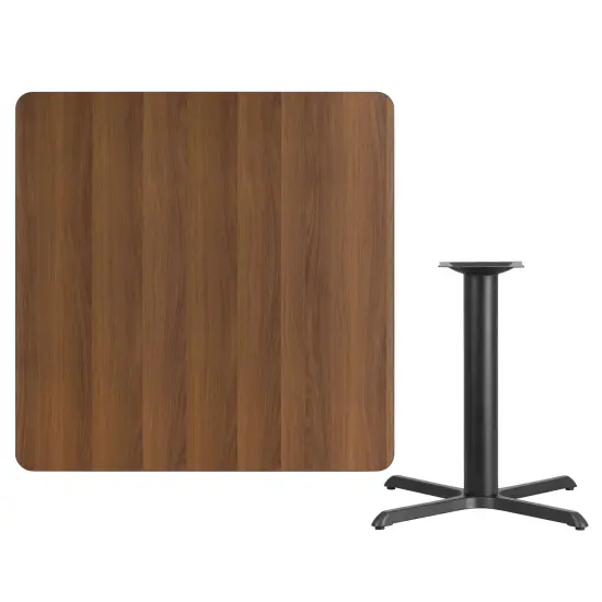 Emma and Oliver 42" Square Laminate Table Top with 33"x33" Table Height Base Walnut {3}