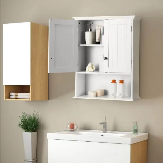 Wall Mount Bathroom Cabinet Storage Organizer with Doors and Shelves-White {6}