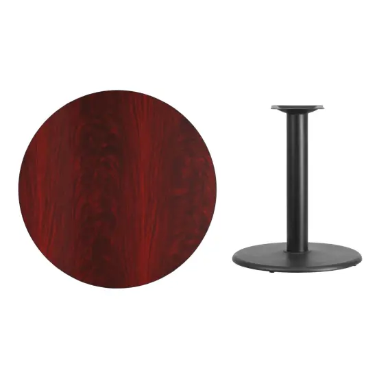 Emma and Oliver 36" Round Laminate Table Top with 24" Round Table Height Base Mahogany {3}