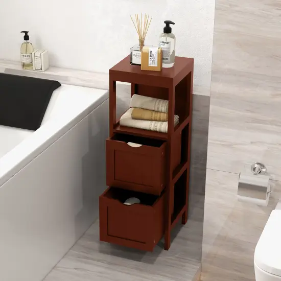 Costway Bathroom Floor Cabinet Freestanding Side Storage Organizer with 2 Removable Drawers Brown/Grey/Black {6}