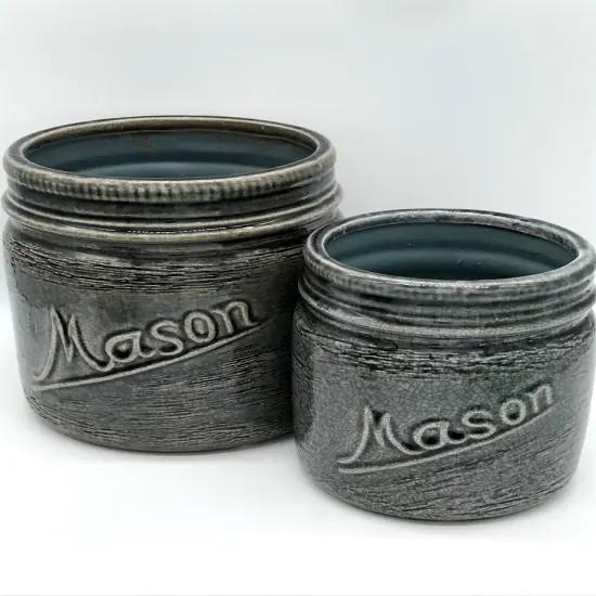 Mason Jar Crock Planter Dark Gray - MD {1}