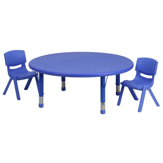 Emma and Oliver 45" Round Plastic Height Adjustable Activity Table Set with 2 Chairs Red {7}